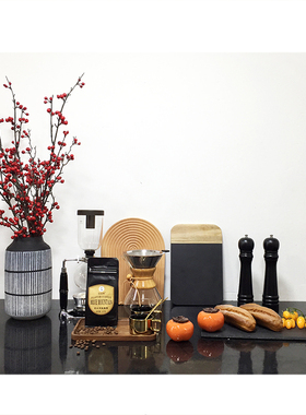 新中式厨房摆件软装饰品样板y房厨房摆设咖啡机咖啡豆面包厨具组