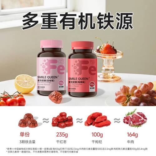 【数量加4下单】富铁软糖六重铁女性莓果荔枝味正品铁元素铁剂