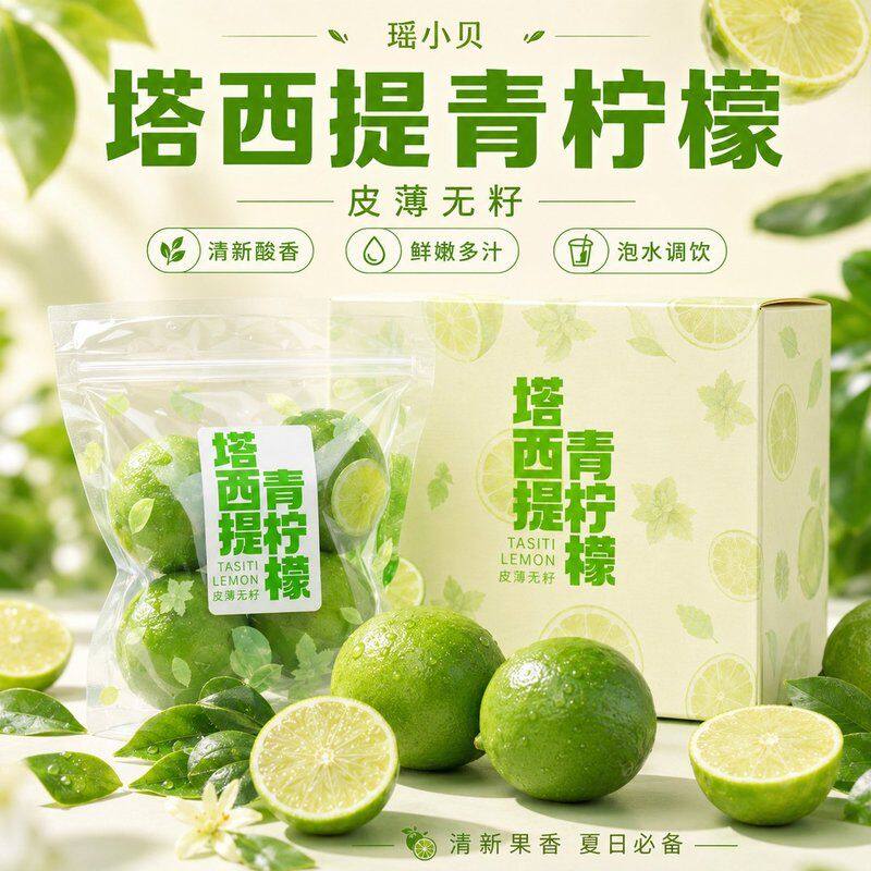 【精品果】塔西提无籽青柠檬无籽香水柠檬果香新鲜皮薄多汁
