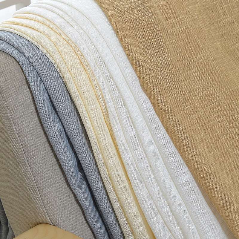 5ZW 棉麻窗纱纯色加厚成品亚麻白纱帘卧室客厅阳台半透光窗帘