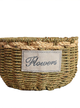 花摆件草编藤编花盆盆野餐手提插花蓝花框V绿萝编织竹筐