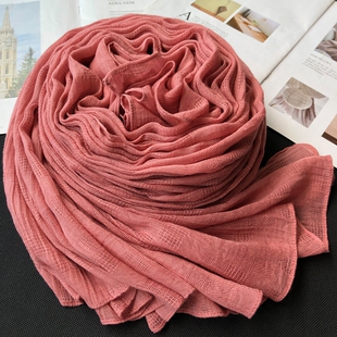 2021秋冬季新款皮粉色棉麻围巾女韩版百搭纯色长款大披肩两用丝巾