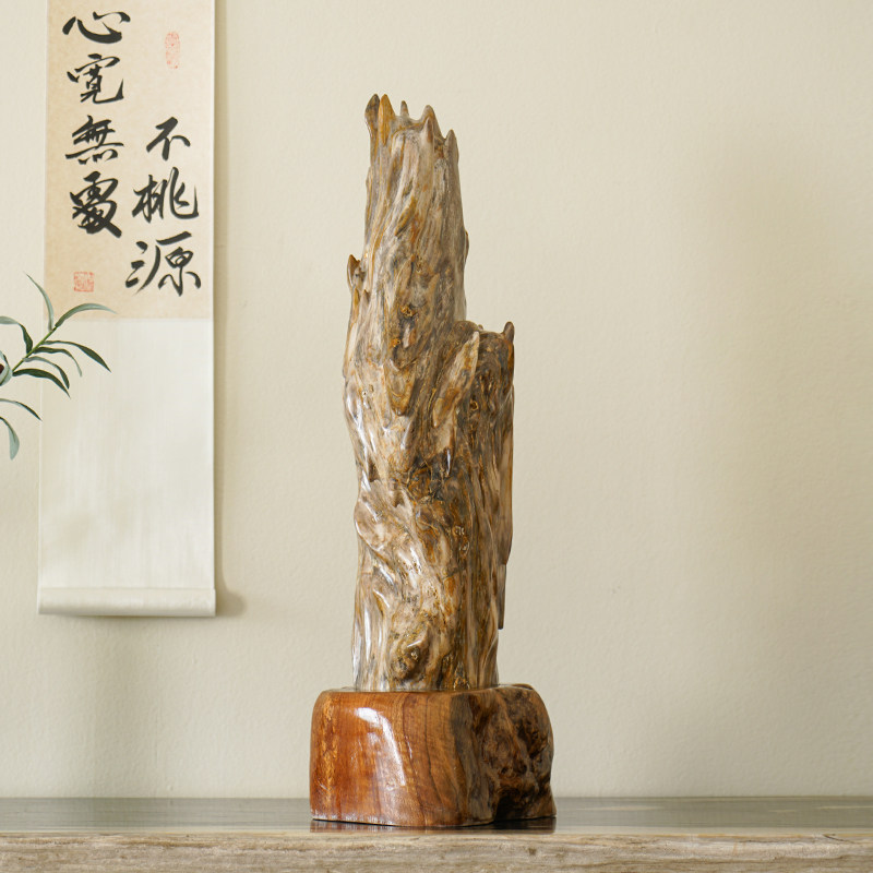 新中式家居装饰摆设o天然树化玉摆件乔迁新居店铺开业礼品木化玉