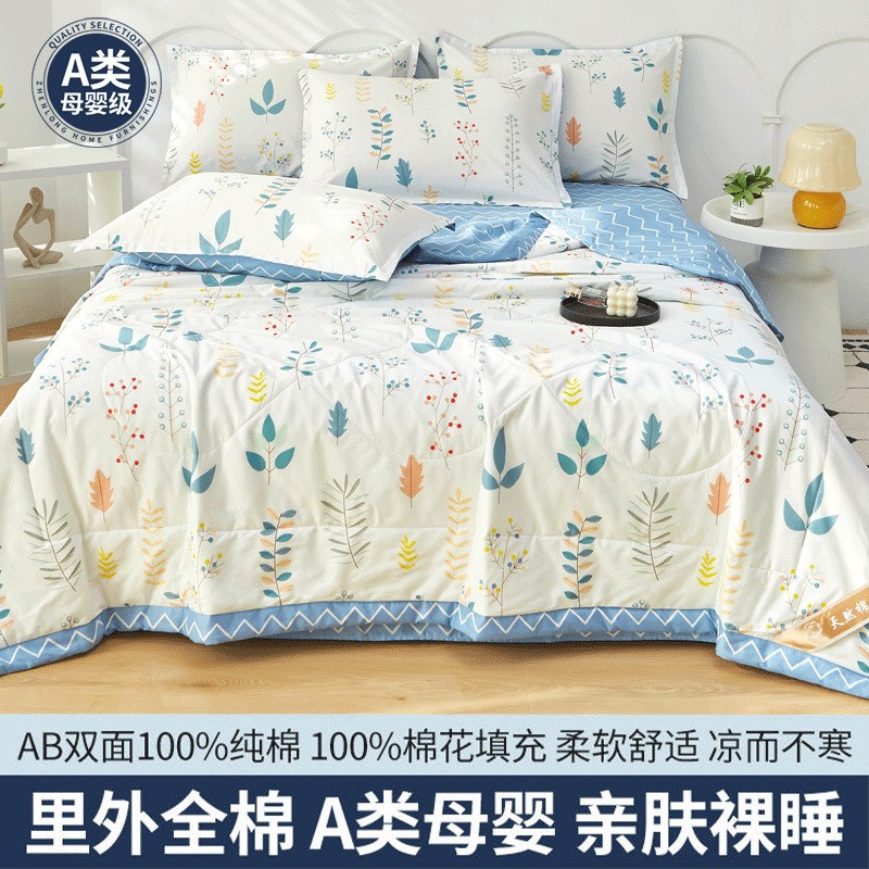 A类里外全棉夏凉被夏季清凉被单人双人儿童薄棉被水洗空调被4
