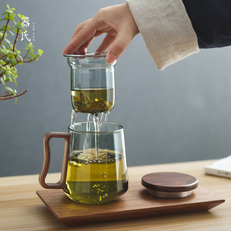器氏 茶水分离泡茶杯大容量带盖带过滤玻璃水杯子日式杯子花茶杯