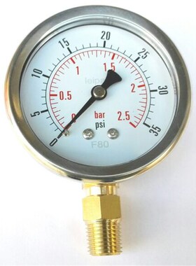 气体(液体)压力表 表面直径68mm 量程0~35psi 2.5bar M14*1.5