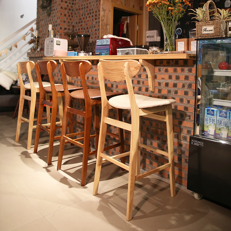 休闲咖啡厅简约奶茶店酒吧高椅子铁艺实木吧台桌椅组合工业风