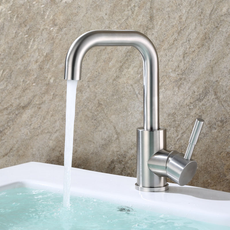 不锈钢304卫生间台盆洗面盆 洗手盆家用冷热水旋转洗脸盆池水龙头