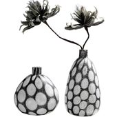 甄选古风黑白拼色条纹玻璃花器手工艺术装 饰器皿插花摆件鲜彩色花