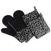 甄选烘焙烤箱微波炉加厚鹿纹米点硅胶手套垫子套装 隔热防滑多用途