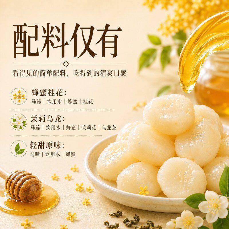 蹄鉴蜂蜜桂花脆马蹄轻甜脆爽开袋即食罐头荸荠解腻健康休闲小零食