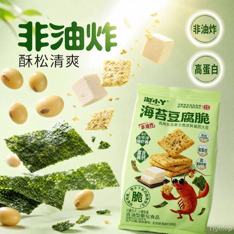 淘小丫海苔豆腐脆非油炸米饼脂肪营养高钙儿童老人食用休闲小零食