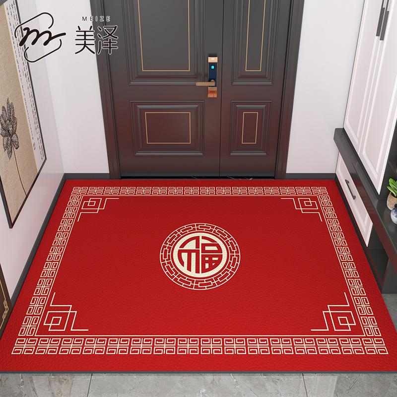 新中式地垫入户门进门可擦免洗脚垫皮革pvc新款垫子玄关门口地毯