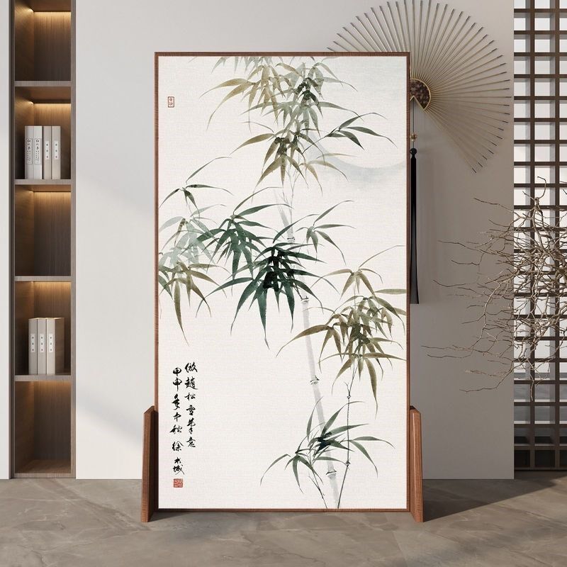 中式现代屏风隔断客厅遮挡进门玄关卧室酒店茶室包边座屏移动竹子