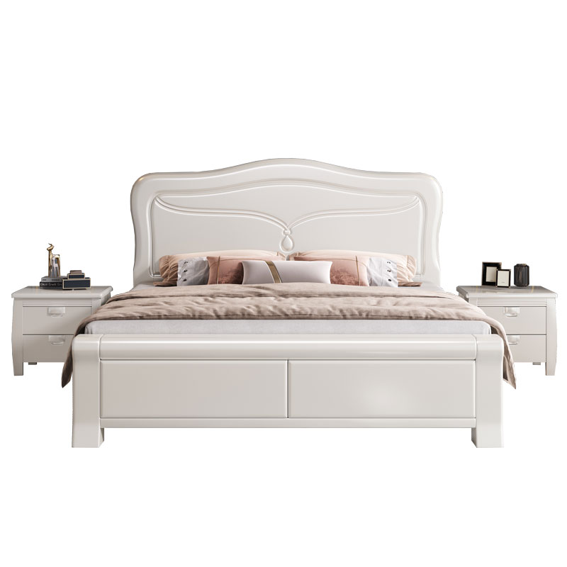 白色实木床1.8米主卧现代简约经济型气压抽屉储物公主床1.5米婚床