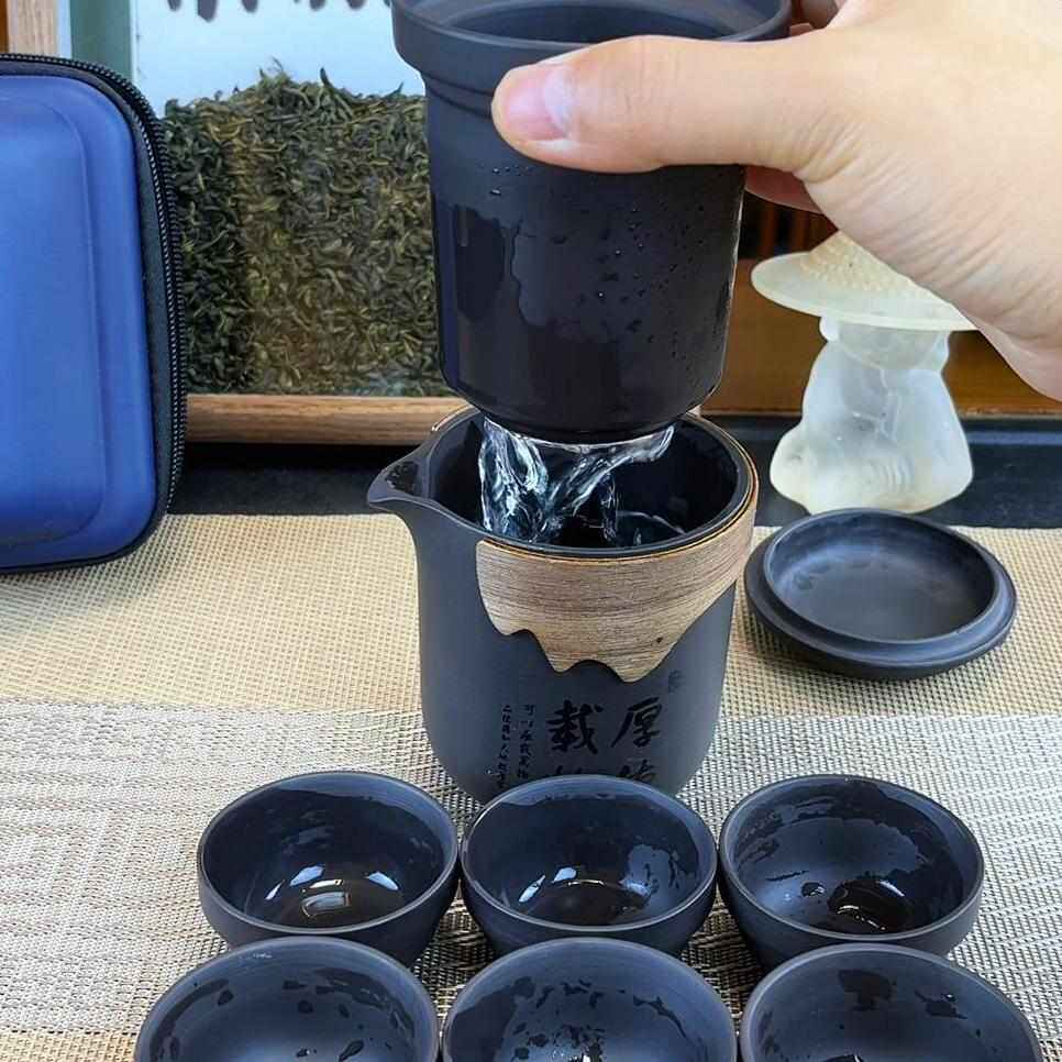 便携式茶具收纳多功能一壶方便整体六杯旅行茶具小巧旅游茶具紫砂