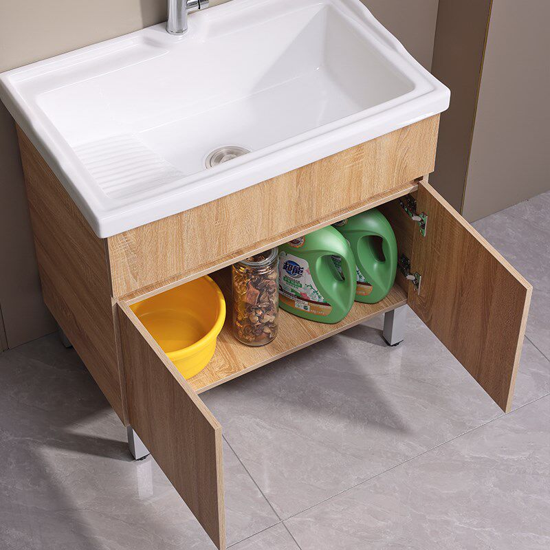 原木色陶瓷一体盆阳台洗衣柜带搓板洗衣池卫生间洗手盆洗脸盆柜