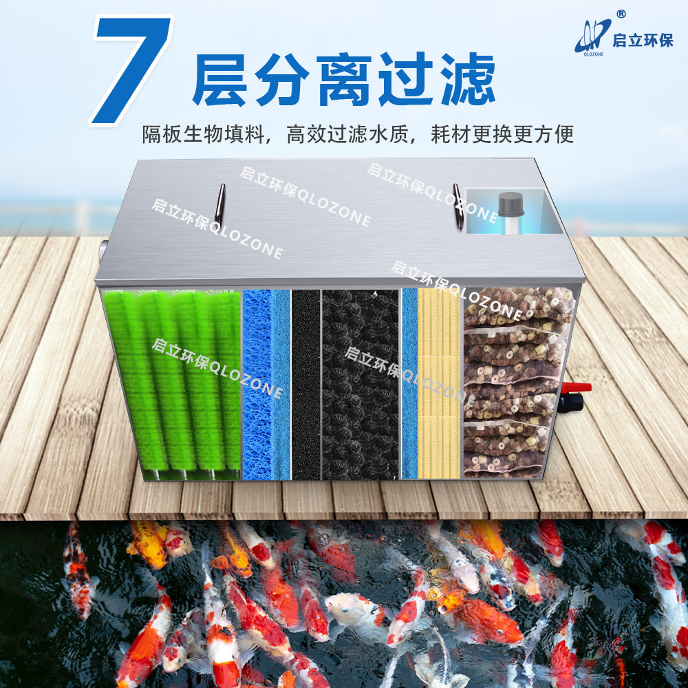 启立鱼池过滤系统不锈钢鱼池过滤箱养鱼净化水循环景观鱼池过滤器