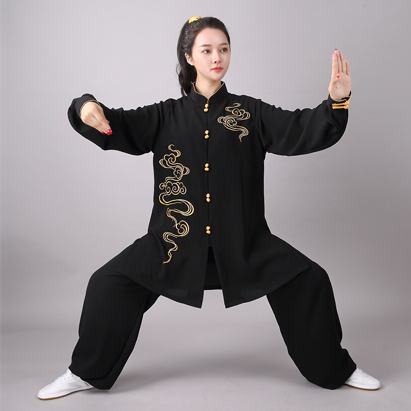 高端太极服祥云刺绣中p长版春夏秋练功服男女太极武术团体表演服