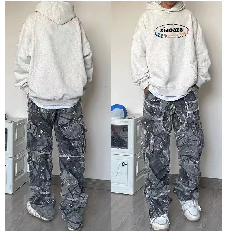 花灰色美式潮牌字母印花连帽卫衣男女情侣秋冬款加绒加厚纯棉帽衫