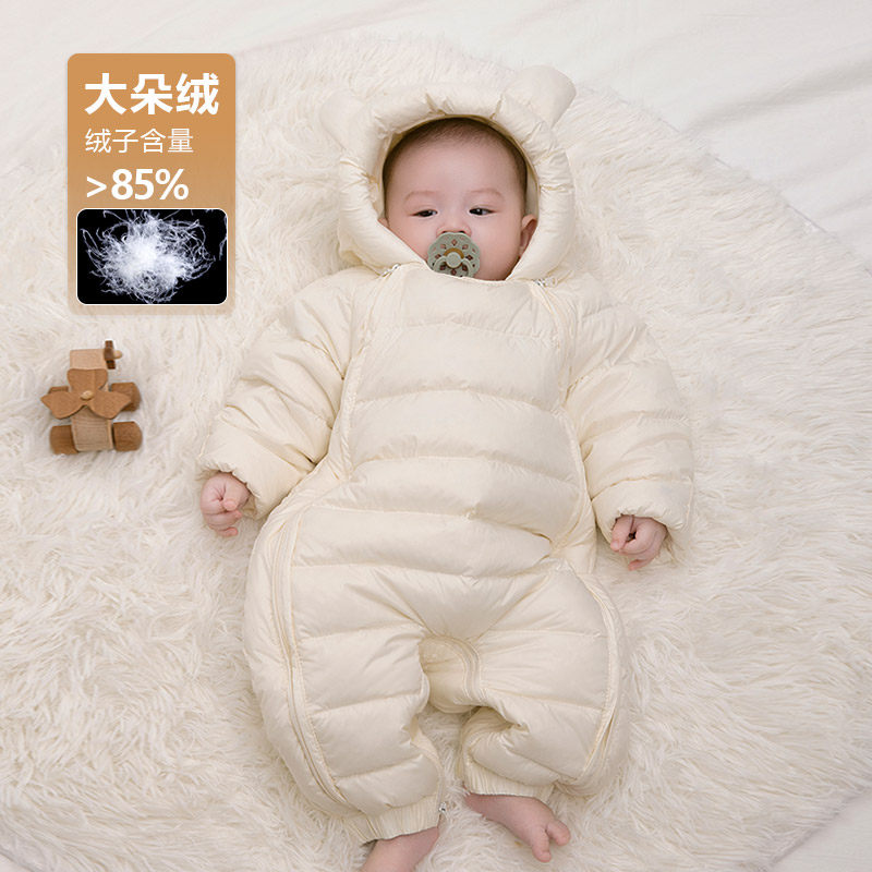 婴儿轻薄羽绒服冬季连体衣男女宝宝外出服哈衣新生幼儿冬装爬爬服