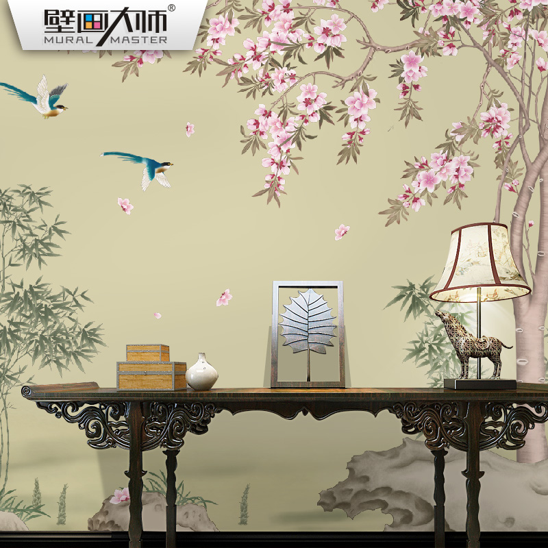 新中式壁画影视墙壁纸无t纺布墙纸立体装饰客厅电视背景墙壁布墙图片