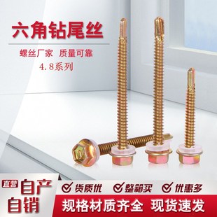M4.8六角钻尾自钻螺丝彩钢瓦自攻钉钢结构自钻燕尾钉子树脂瓦加长