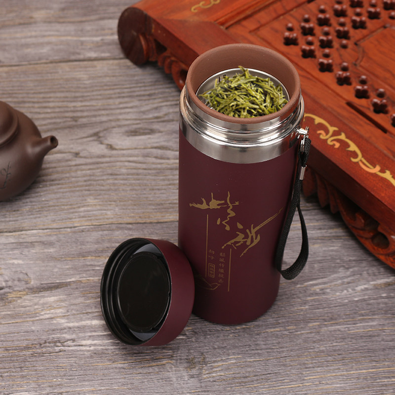 新款紫砂内胆g保温杯紫砂内胆磁化杯养生杯带绳带茶滤便携喝茶杯