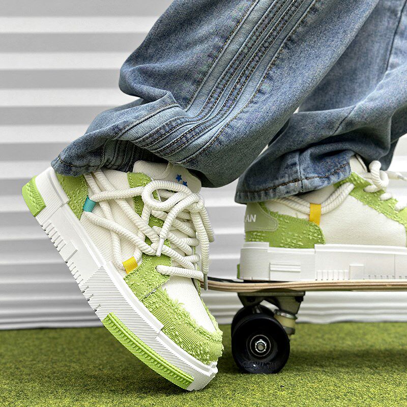 帆布鞋男款2024新款夏季透w气白色厚底鞋子男潮流百搭运动休闲板