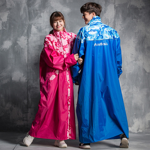 迷彩雨衣长款加长遮脚电动车雨衣双帽檐男女有袖T拉链前开风衣式