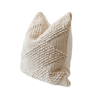 弋采35色可定制菱形纹手工棉绳编织自然田园沙发靠垫腰Z枕抱枕方