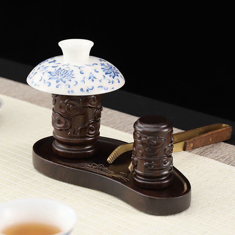 黑檀木晾壶架实木盖置紫砂壶盖托陶瓷茶壶架盖碗盖子W托架茶道用