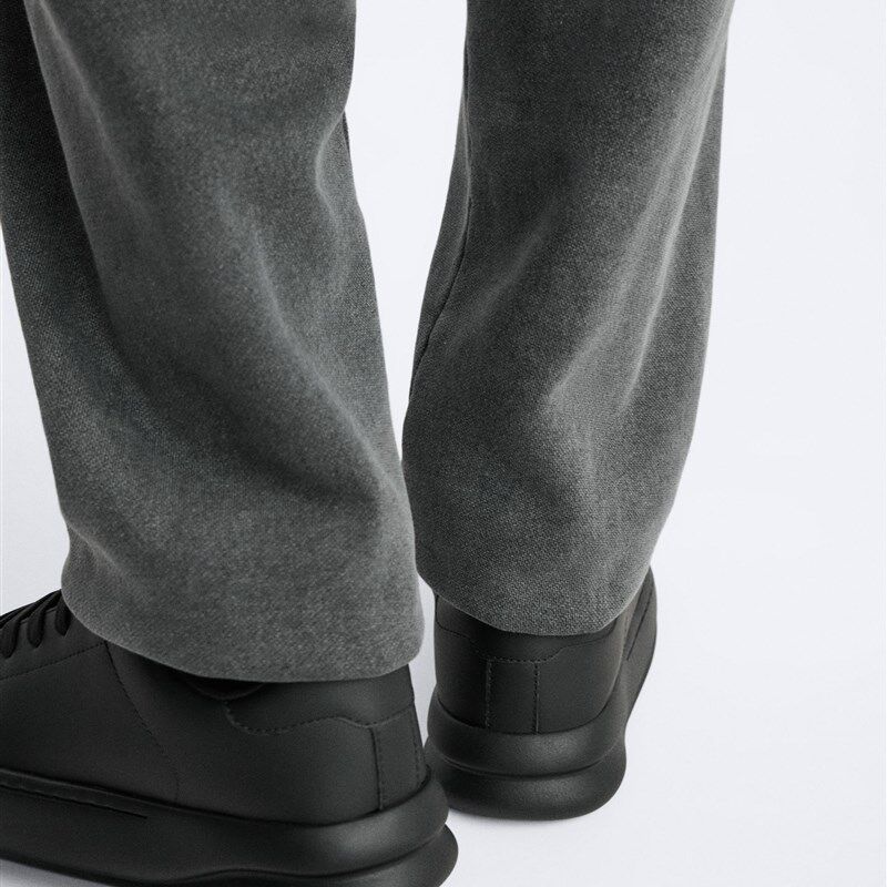 新品男鞋圆头平底系带黑色厚底休闲运动时尚P百搭增高板鞋老爹鞋