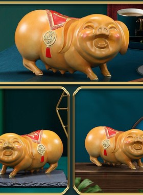 彩铜猪存钱罐g金钱福猪生肖猪储蓄罐存钱猪摆件微笑母猪装饰品