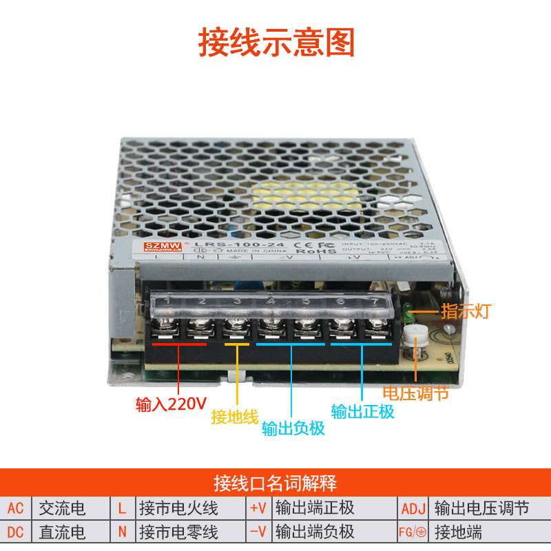 SZMW薄款开关电源 LRS-100-24V4.5A 12V8.3A 交流转DC直流24V电源