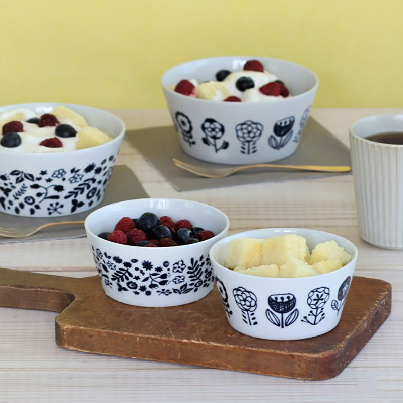 日本进口美浓烧釉下彩植物花卉陶瓷饭碗汤碗水果沙拉碗带盖保鲜碗