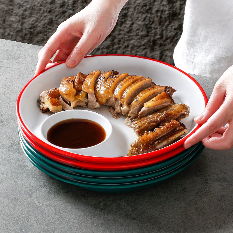 密胺盘子商用虾盘饺子带蘸碟醋碟卤味卤菜白切凉菜冷菜油炸小吃盘