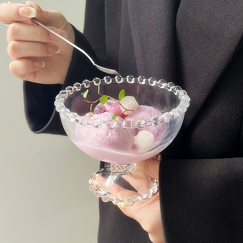 复古珍珠边冰淇淋碗 ins风高颜值甜品杯雪糕杯酸奶碗杯家用小吃碗