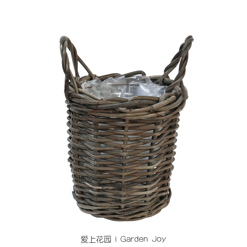 爱上花园手工藤编篮子草花套盆藤筐 迷你双耳直身筐