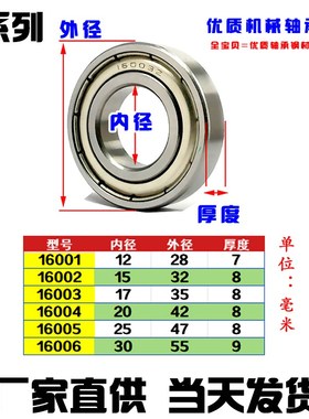 深沟球微型薄壁小轴承16001 16002 16003 16004 16005 16006ZZ Z