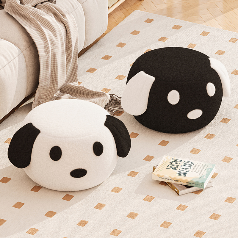 小凳子家用换鞋凳简约客厅小凳子动物凳软包沙发矮凳羊羔绒小板凳