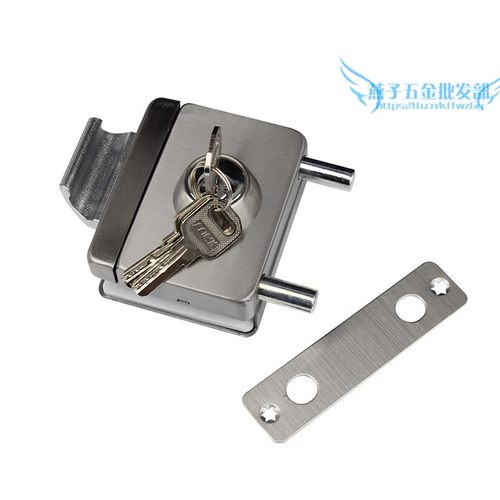 免打孔半圆门锁方形玻璃中央门锁无框玻璃门不锈钢单双门插销地锁