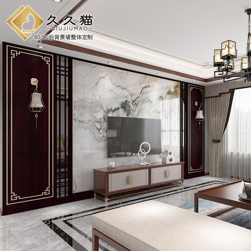 新中式全屋整装瓷砖n背景墙客厅装饰实木新款高档沙发造型背景墙