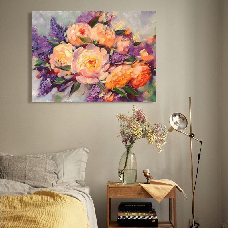 新中式高端花卉牡丹纯手绘油画客厅餐厅现代简约装饰画玄关挂画