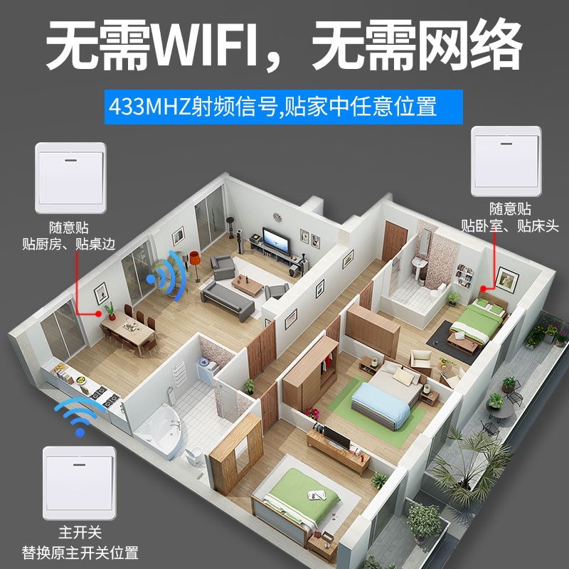子母开关面板无线移动开关家用免布线无线灯控开关双控W220v遥控