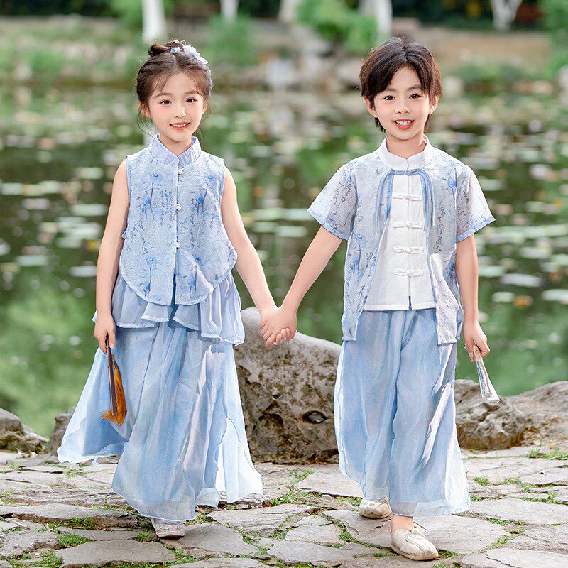 儿童中国风唐装六一表演服夏季汉服男女宝宝国学服合唱舞台演出服