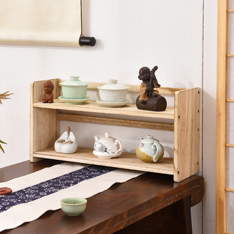 桌面博古架实木茶桌茶具搁板茶壶架子摆件展示架茶W杯架收纳架子