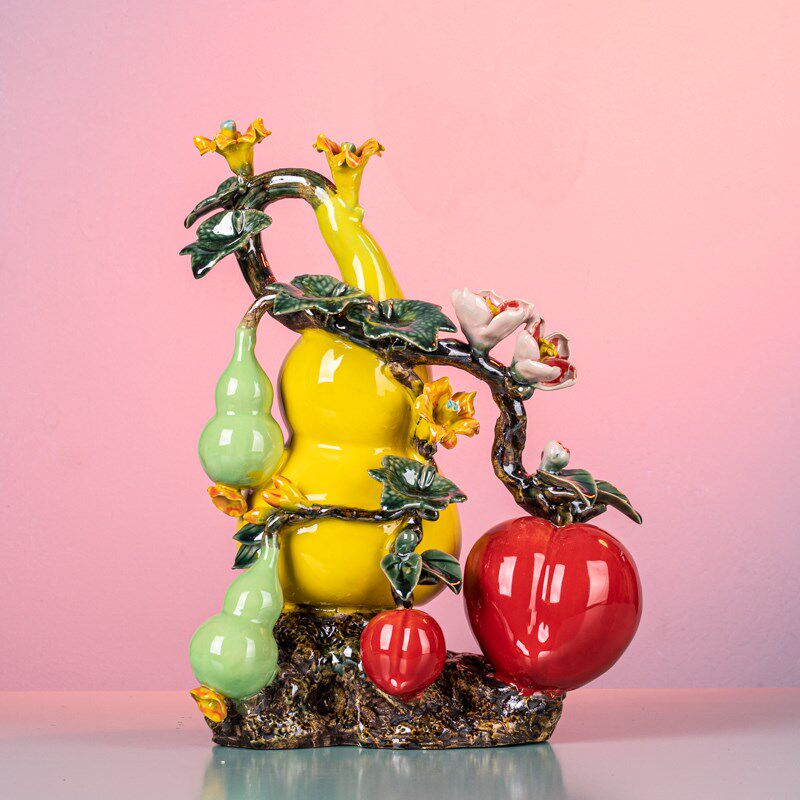 福禄寿高档水果摆件 葫芦寿桃贺寿礼品 新中式纯手工品办公室客厅