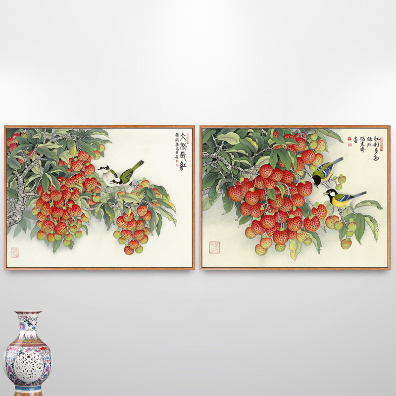 荔枝画餐厅水果画新中式装饰画饭厅厨房壁画单幅背景墙挂画中国风