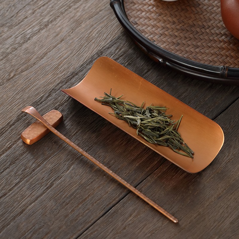 锻打紫铜茶则三件组纯铜茶针茶匙茶勺K茶荷套装茶具茶道配件